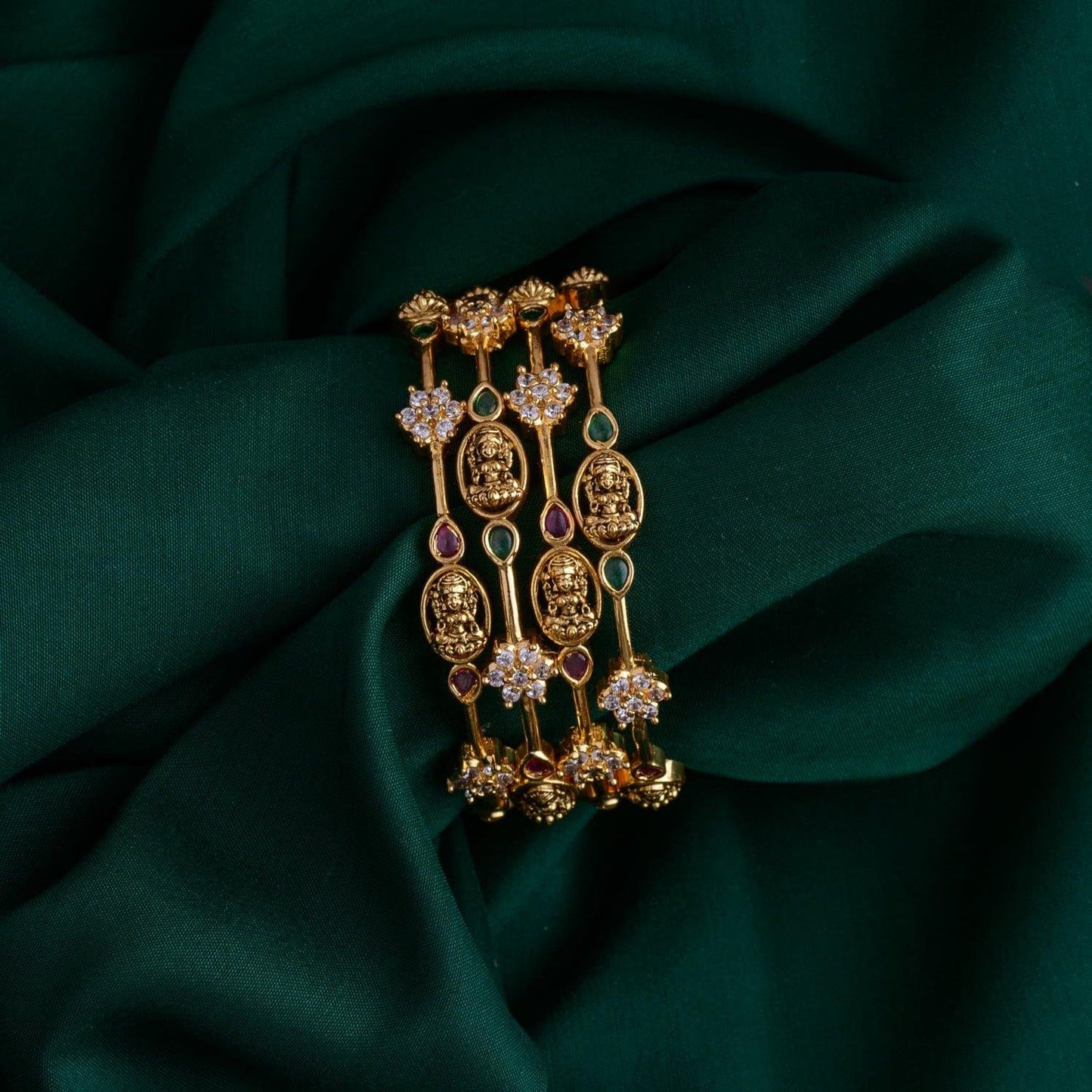antique gold lakshmi bangles  - Engagement look