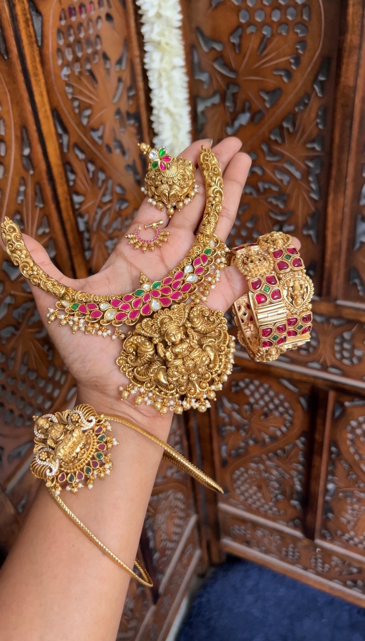 Nagasi temple designer jadau neckpiece-mookuthi amman -hasli