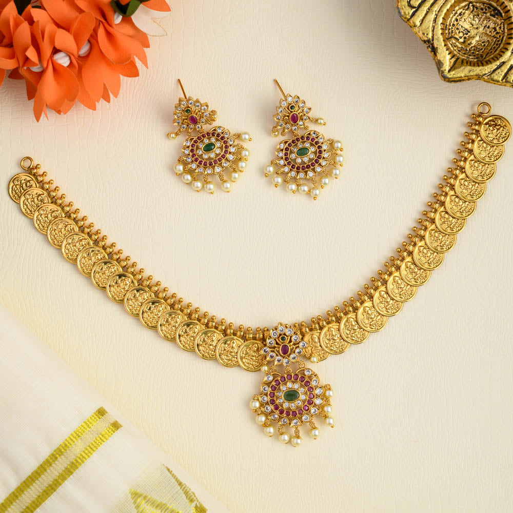lakshmi coin floral neckpiece