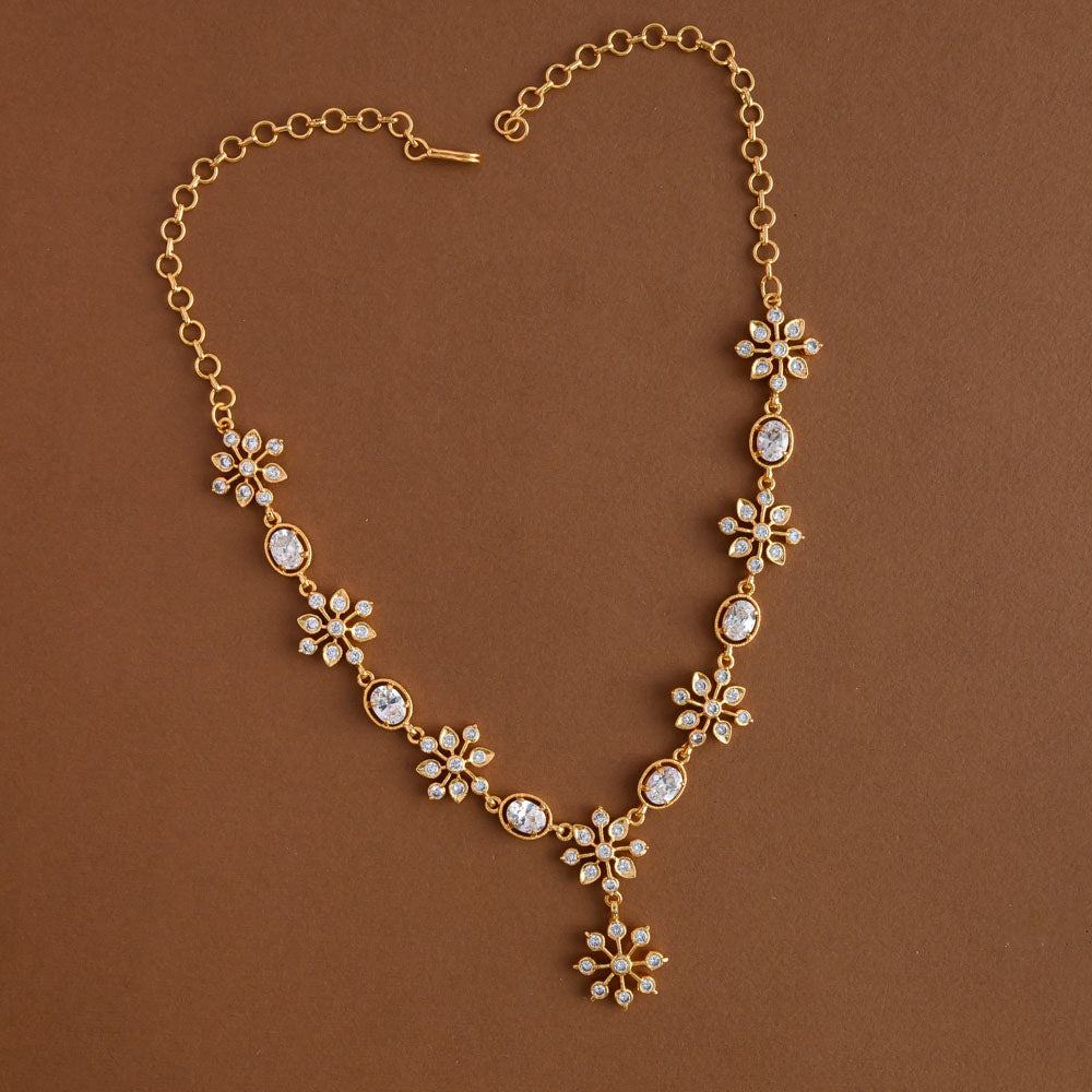 Impon White Floral with white Gems Neckpiece