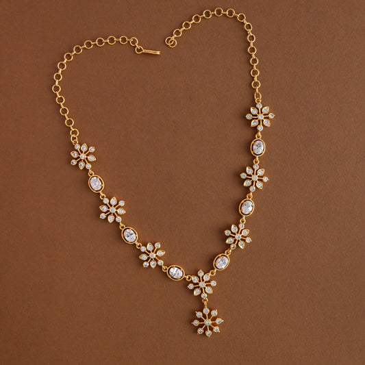 Impon White Floral with white Gems Neckpiece