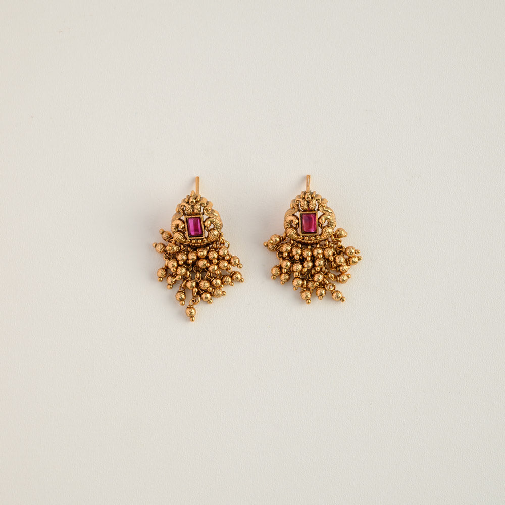 Peacock golden ball earring