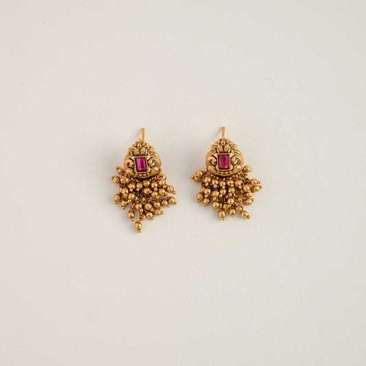 Peacock golden ball earring