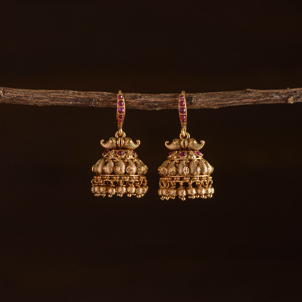 Meenakari jhumka - Ruby