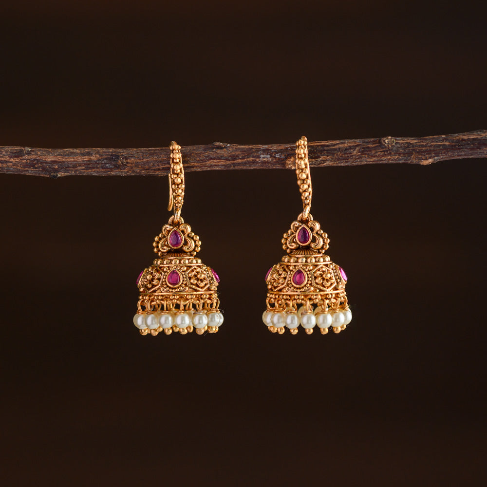 Meenakari jhumka - Ruby