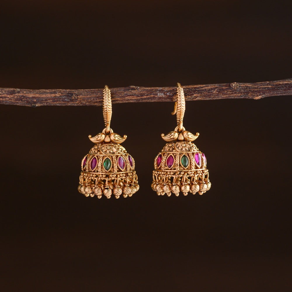Meenakari jhumka - Ruby with green
