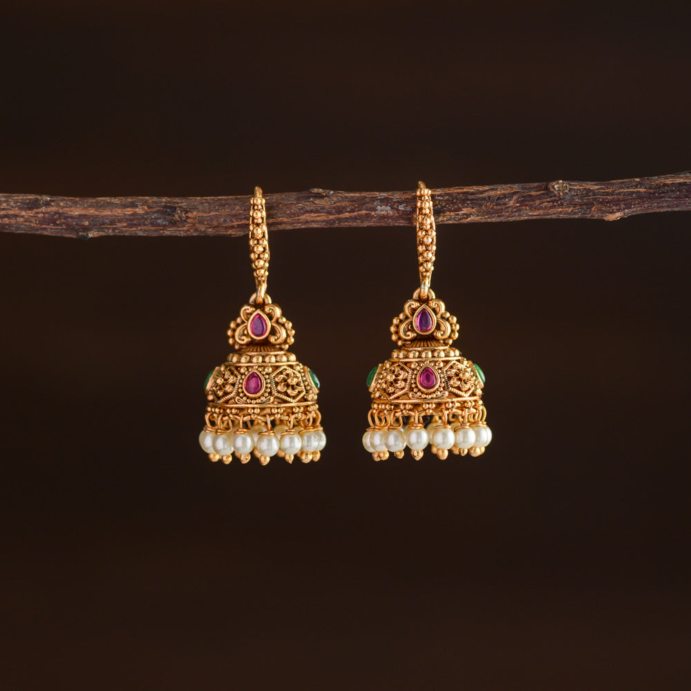 Meenakari jhumka - Ruby with Green