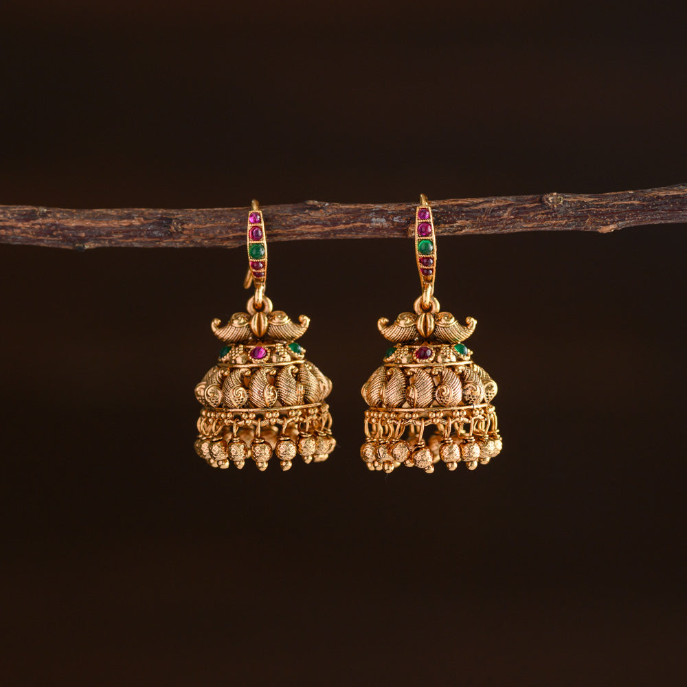 Meenakari jhumka - Ruby with green