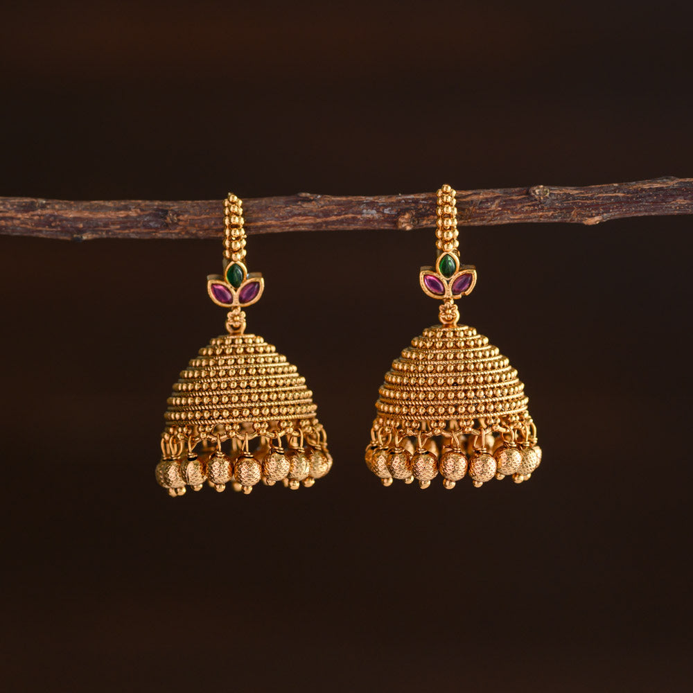 Meenakari jhumka - Ruby with green