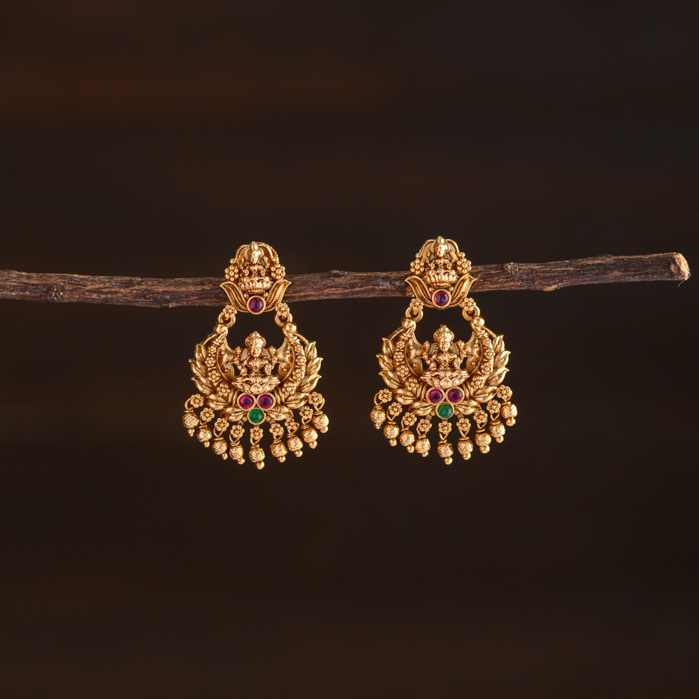 Lakshmi chandbali earring - Ruby with green