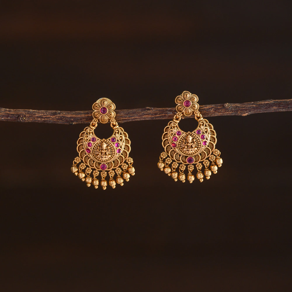 Floral lakshmi chandbali earring - Ruby