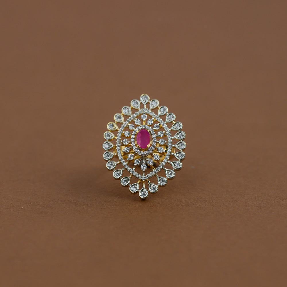 Diamond inspired statement adjustable finger ring - ruby