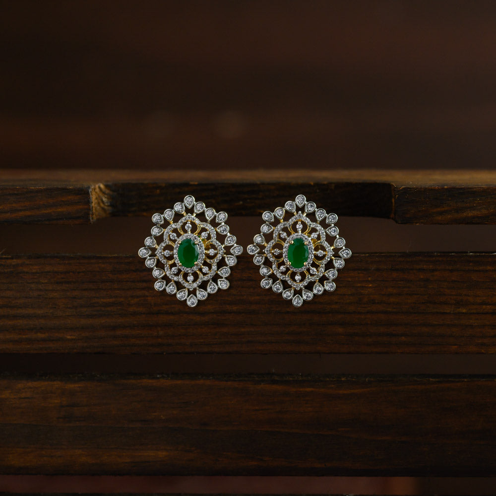 Diamond inspired statement earstud - green