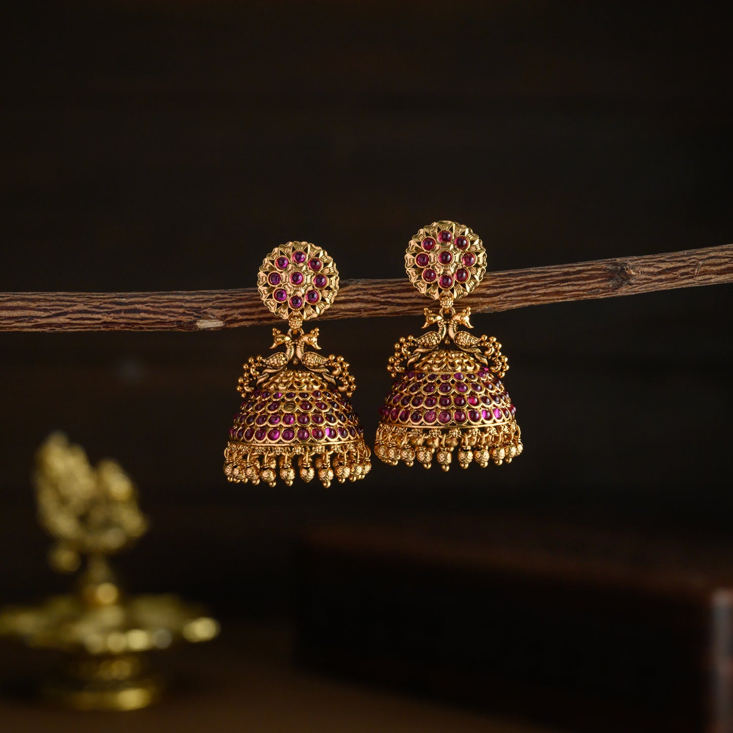 Floral ruby jhumkas