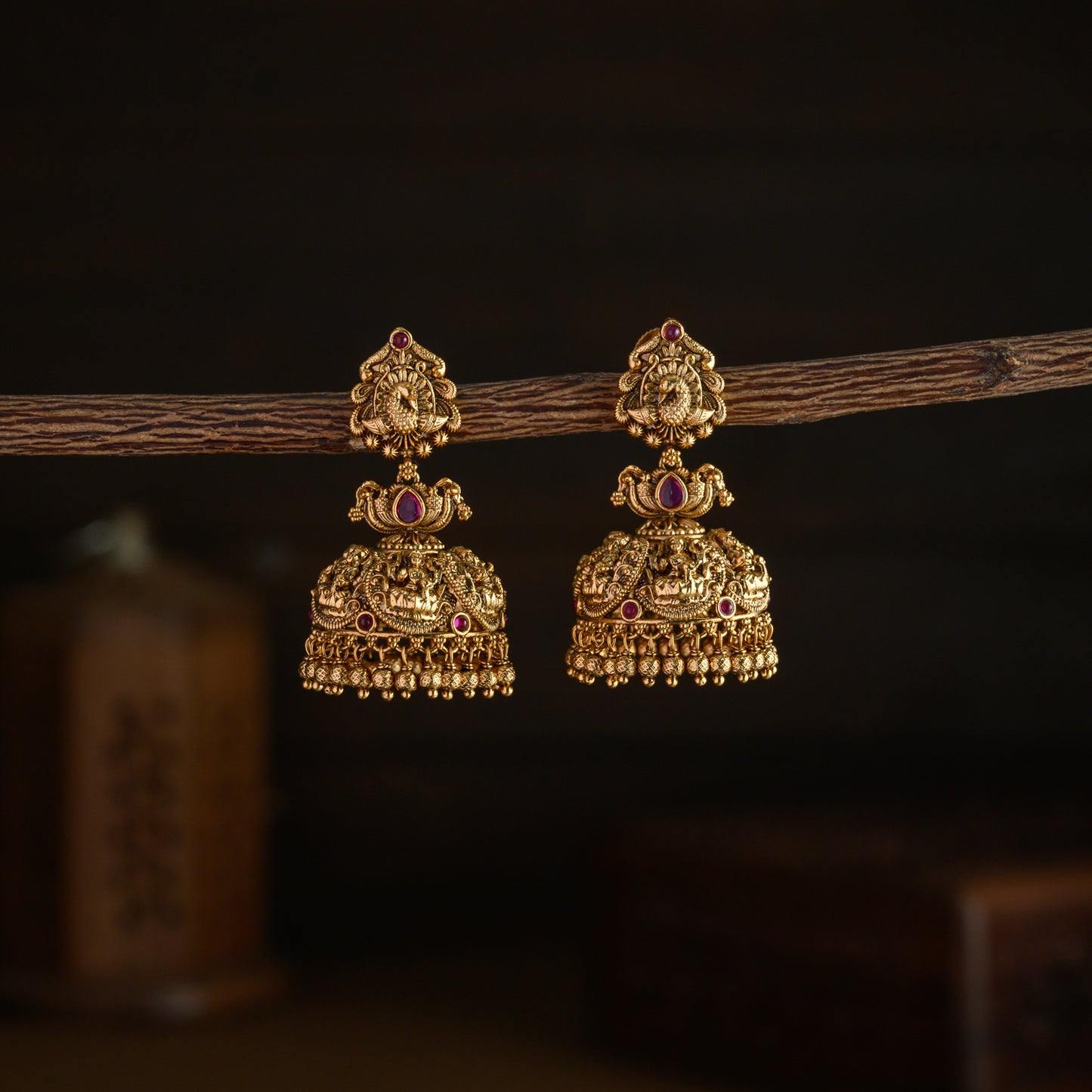 Peacock lakshmi jhumkas