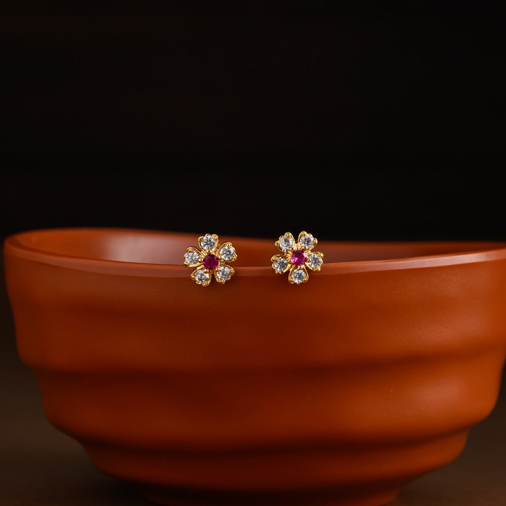 Micro Gold Plating floral earstud