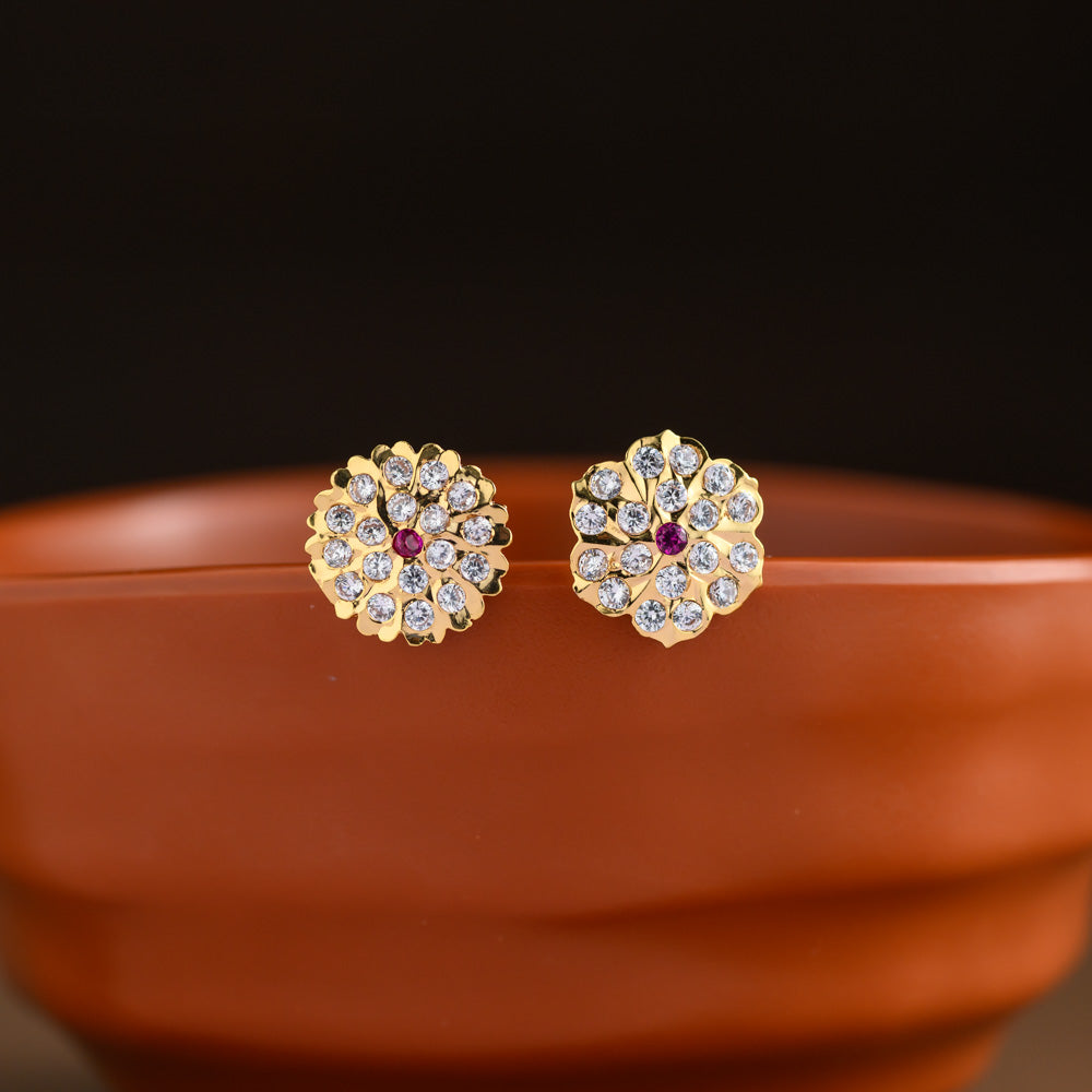 Micro gold plating floral earstud -Aachi