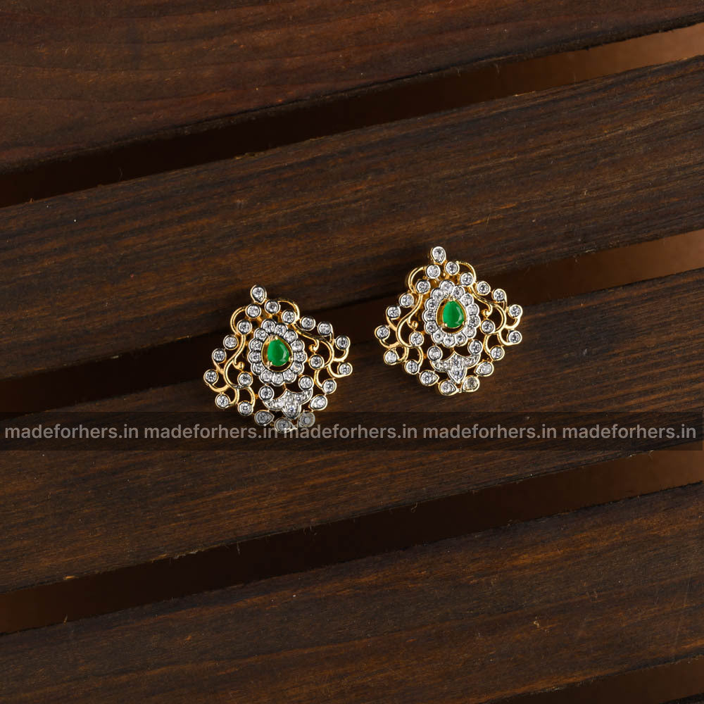 Diamond inspired -floral earstud - Emerald