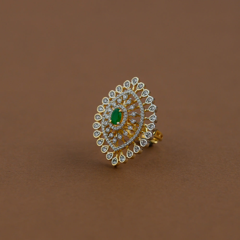 Diamond inspired statement adjustable finger ring - green