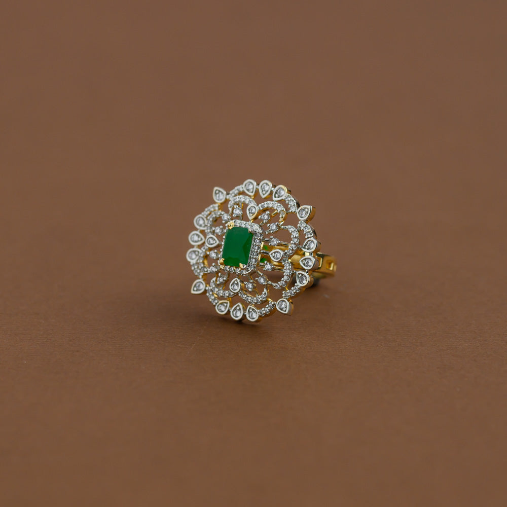 Diamond inspired statement adjustable finger ring - green