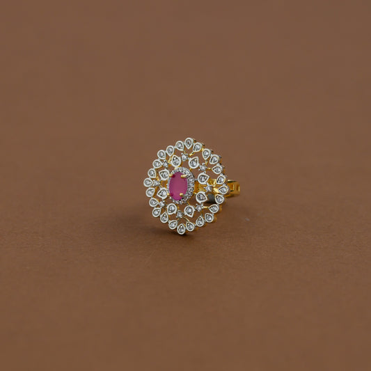 Diamond inspired statement adjustable finger ring - ruby