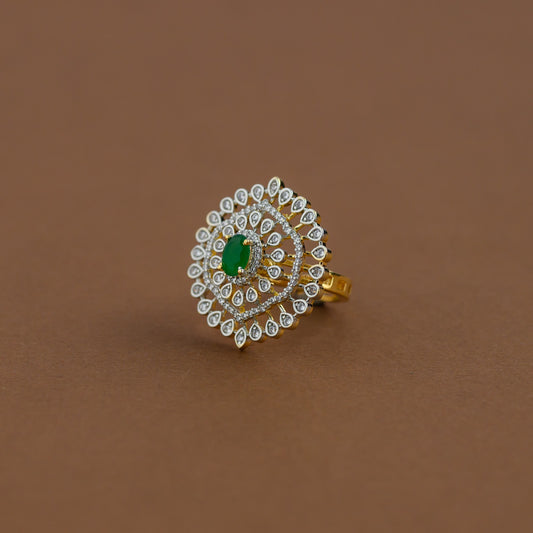 Diamond inspired statement adjustable finger ring - green