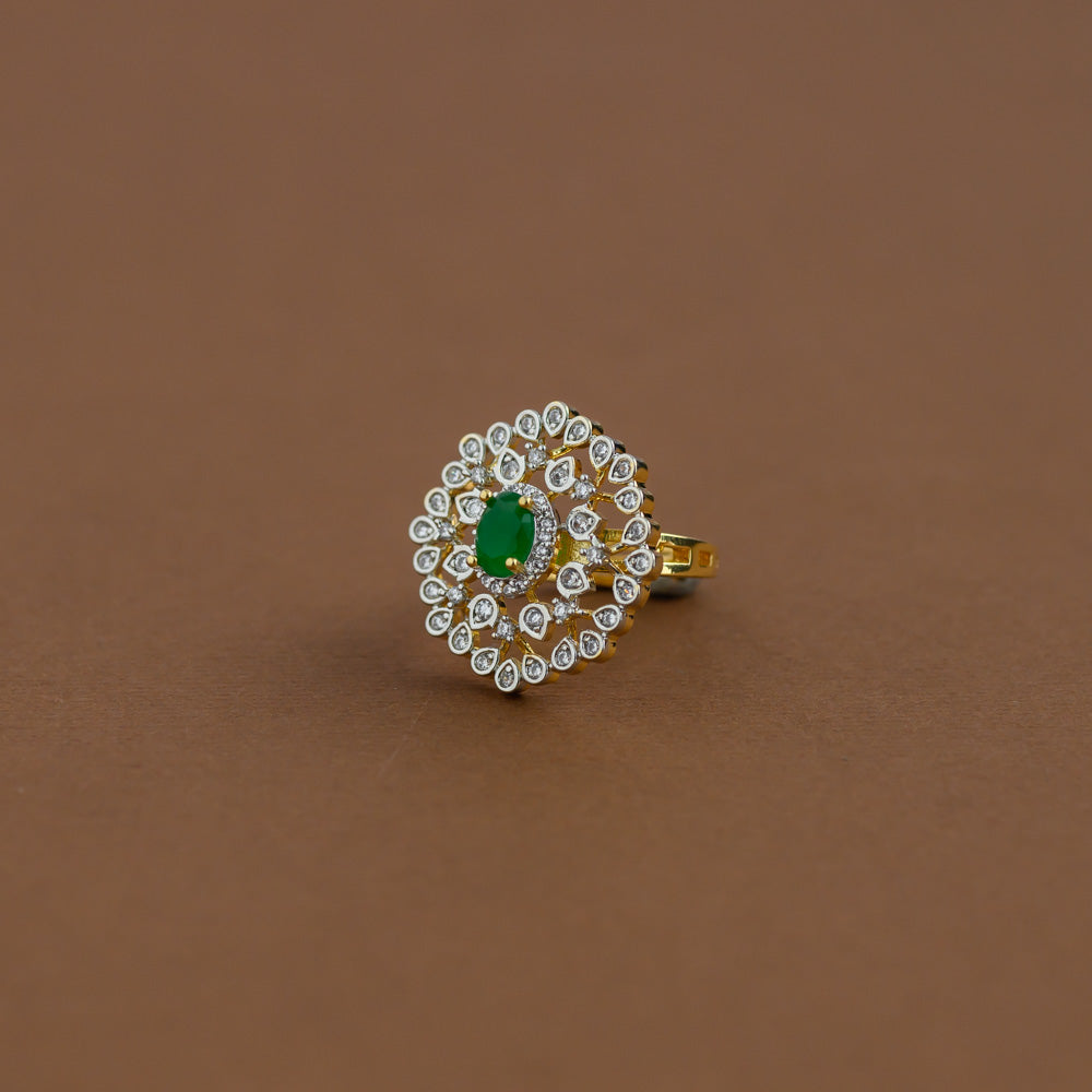 Diamond inspired statement adjustable finger ring - green