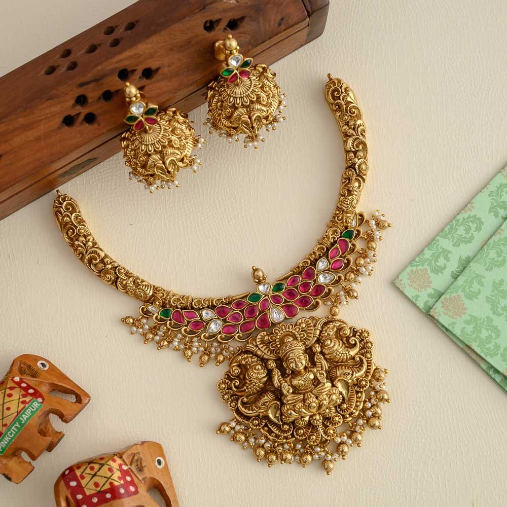 Nagasi temple designer jadau neckpiece-mookuthi amman