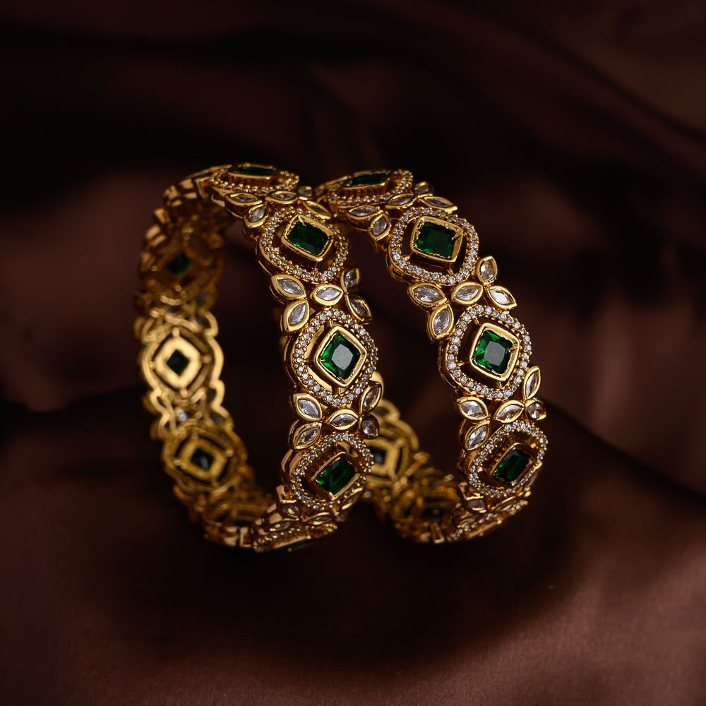 Green block floral bangles - Nita