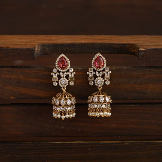 Moissanite jhumkas- ruby red-  Babyy