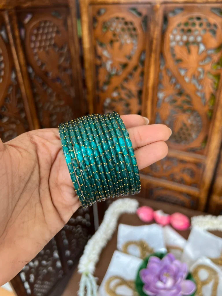 Rain drop bangle - [ peacock green ] - Aadhira - Diamond