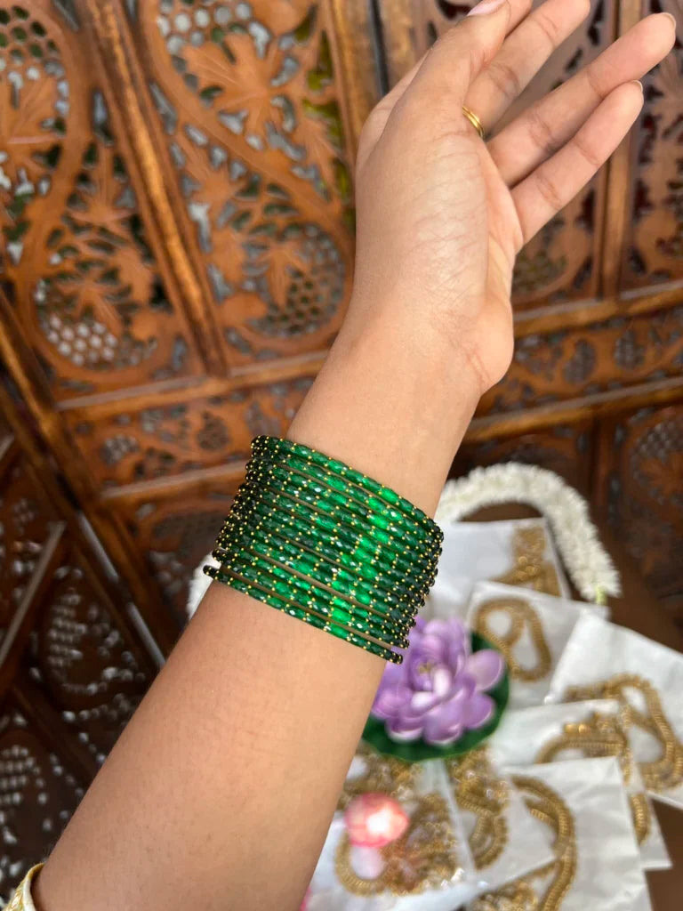 Rain drop bangle - [ bottle green ] - Aadhira- Diamond