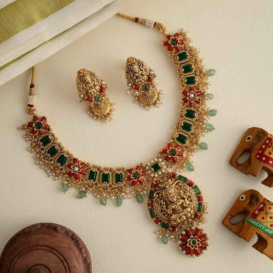 Angaraka - temple designer coral neckpiece set-Priyanka