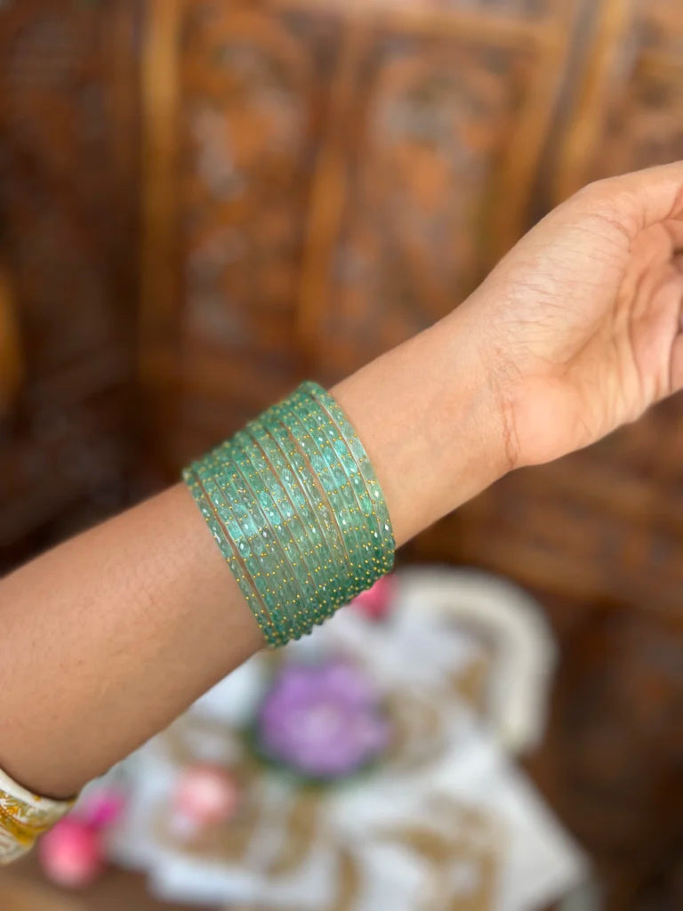 Rain drop bangle - [ pestle green ] - Aadhira- Diamond