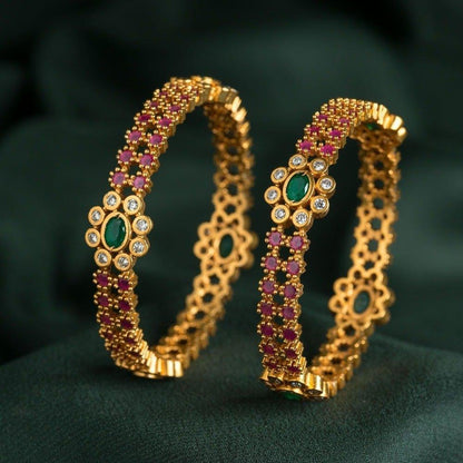 Ruby Exqusite stoned flora bangles -rukhu