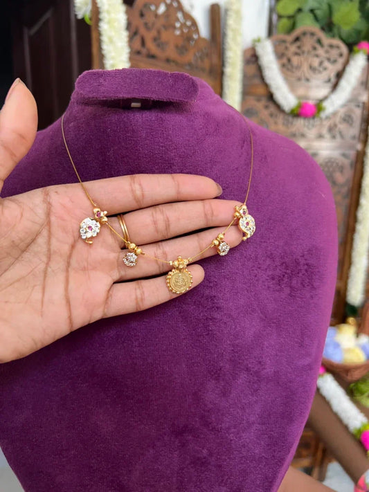 Invisible neckpiece [ 2 maangaz , 2 sun moon and  coin ]- Gla