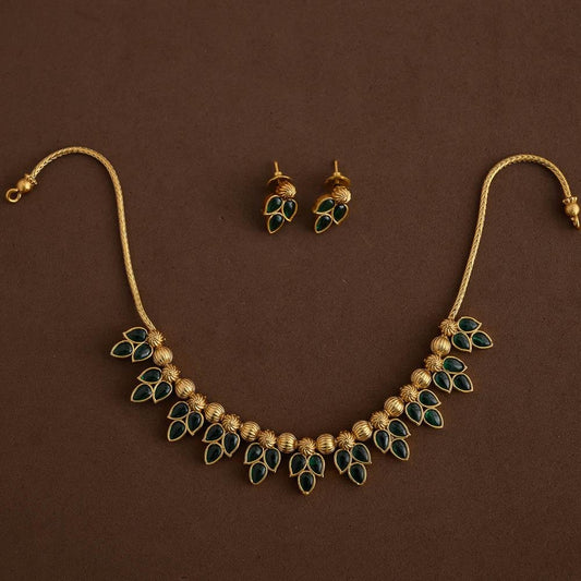 leafy neckpiece set- green - coral