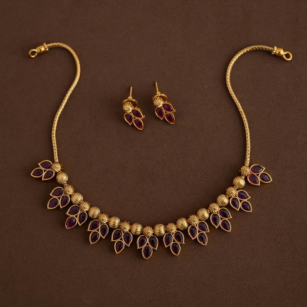 leafy neckpiece set-ruby - coral