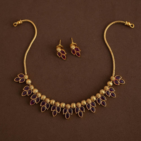 leafy neckpiece set-ruby - coral
