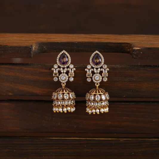 Moissanite jhumkas- purple- vairam