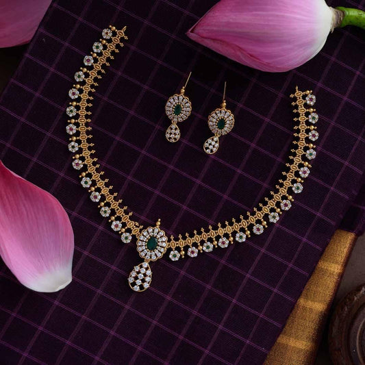 kurinji neckpiece - half saree - varalakshmi