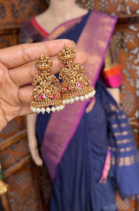 Lakshmi peacock pearl beaded jhumka - Suki