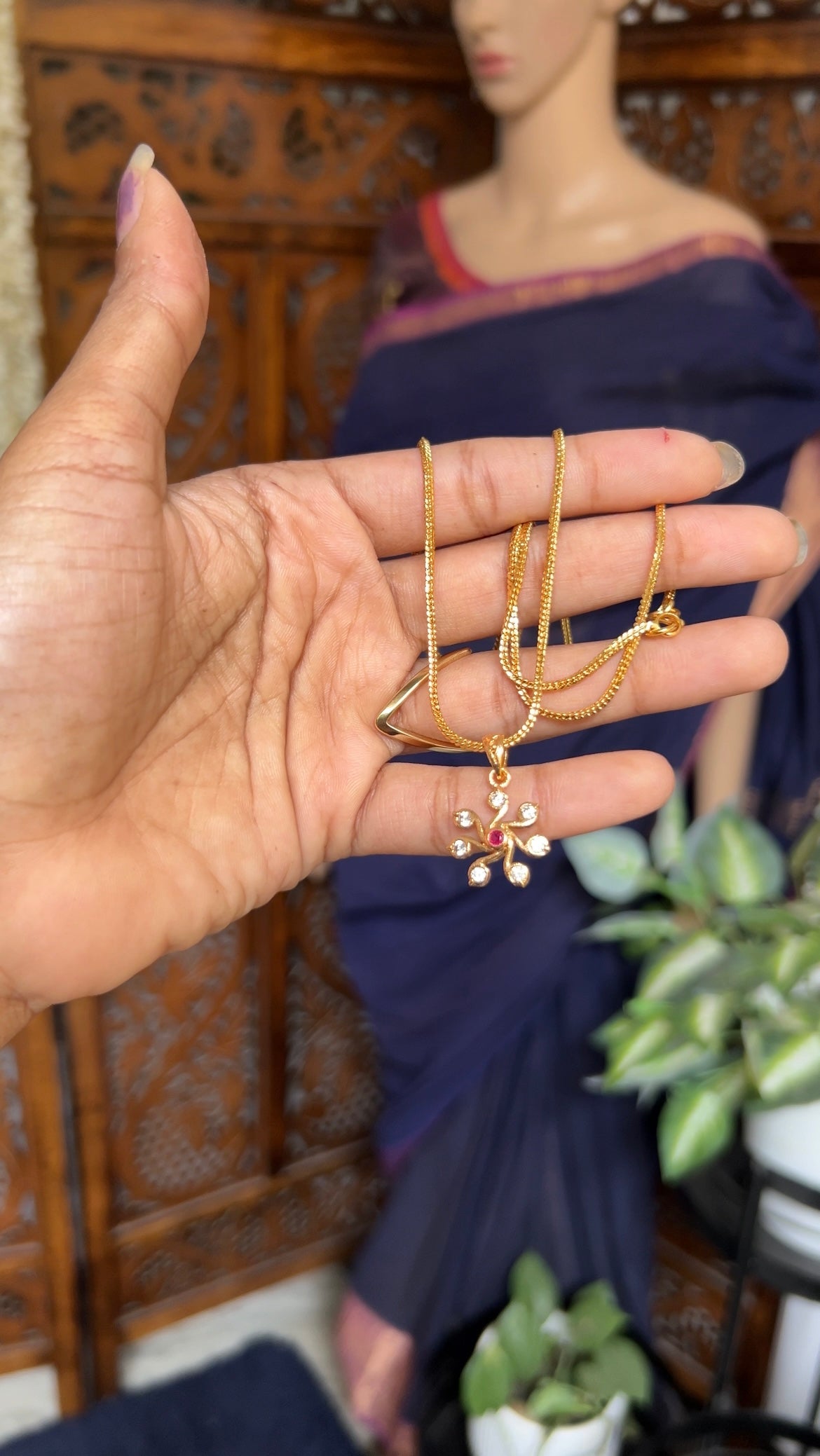 Dollar chain ( Rangoli white with ruby)