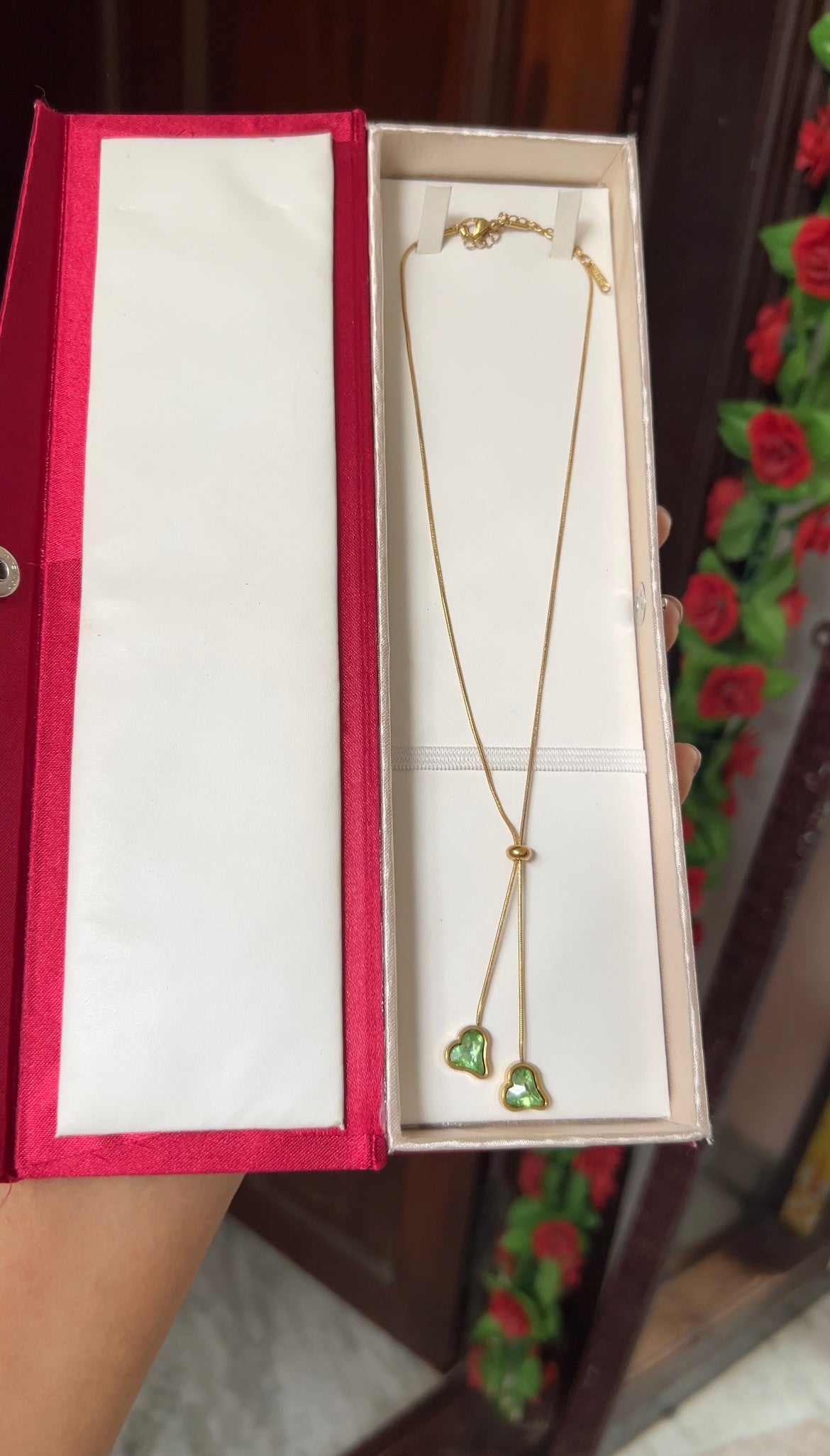 Chain -green heart-anti-tarnish