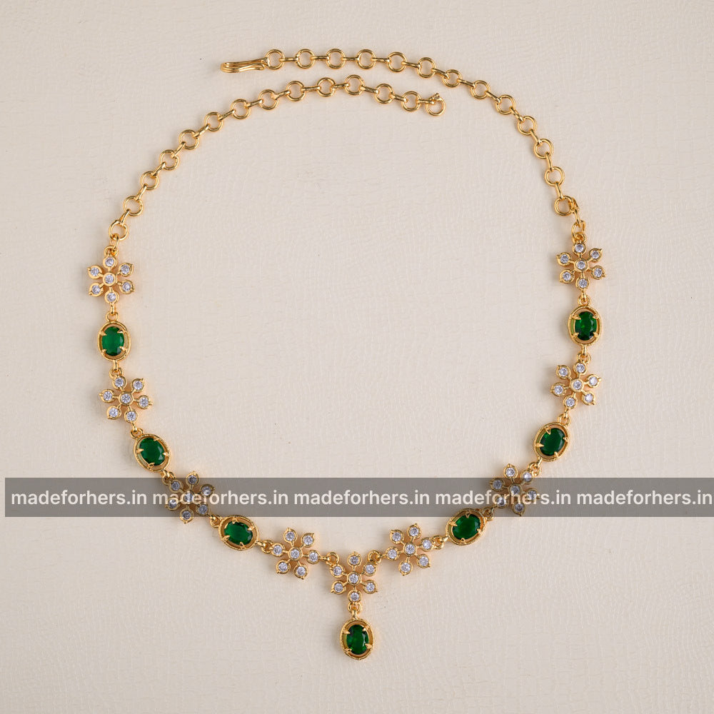 Micro gold plating floral Neckpiece - green