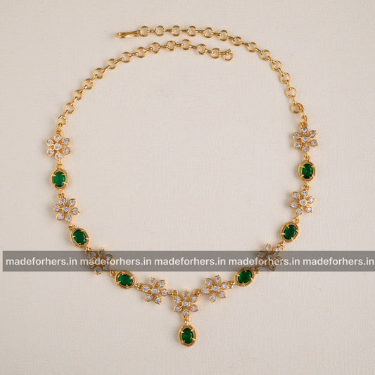 Micro gold plating floral Neckpiece - green