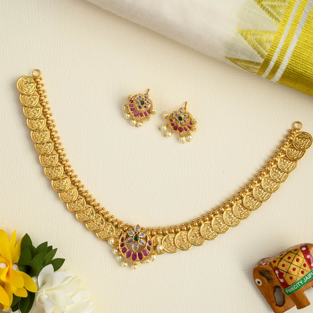 Lakshmi coin floral neckpiece