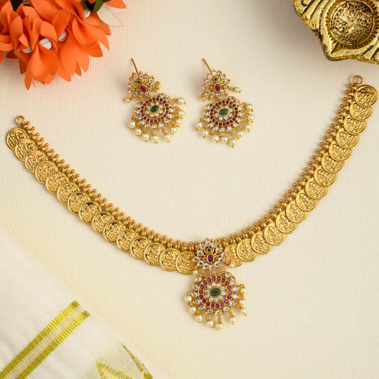 lakshmi coin floral neckpiece