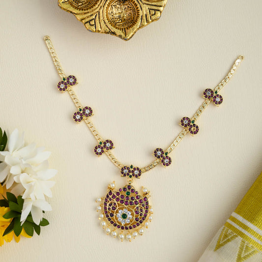 Kempu floral neckpiece - Attigai