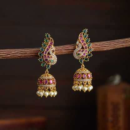 Peacock Pearl Jhumkas -  Kuzhal